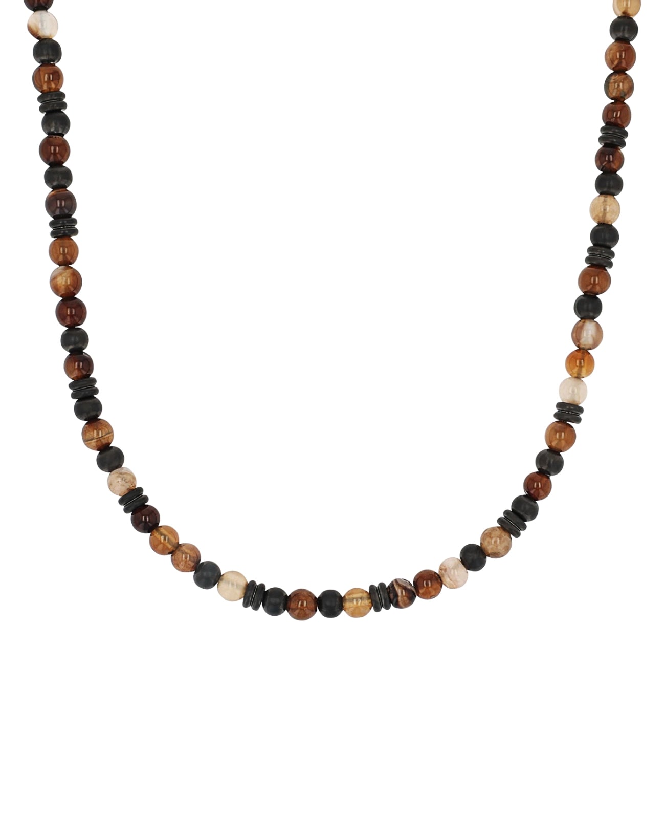 braune steinkette mit schwarzen edelstahl elementen