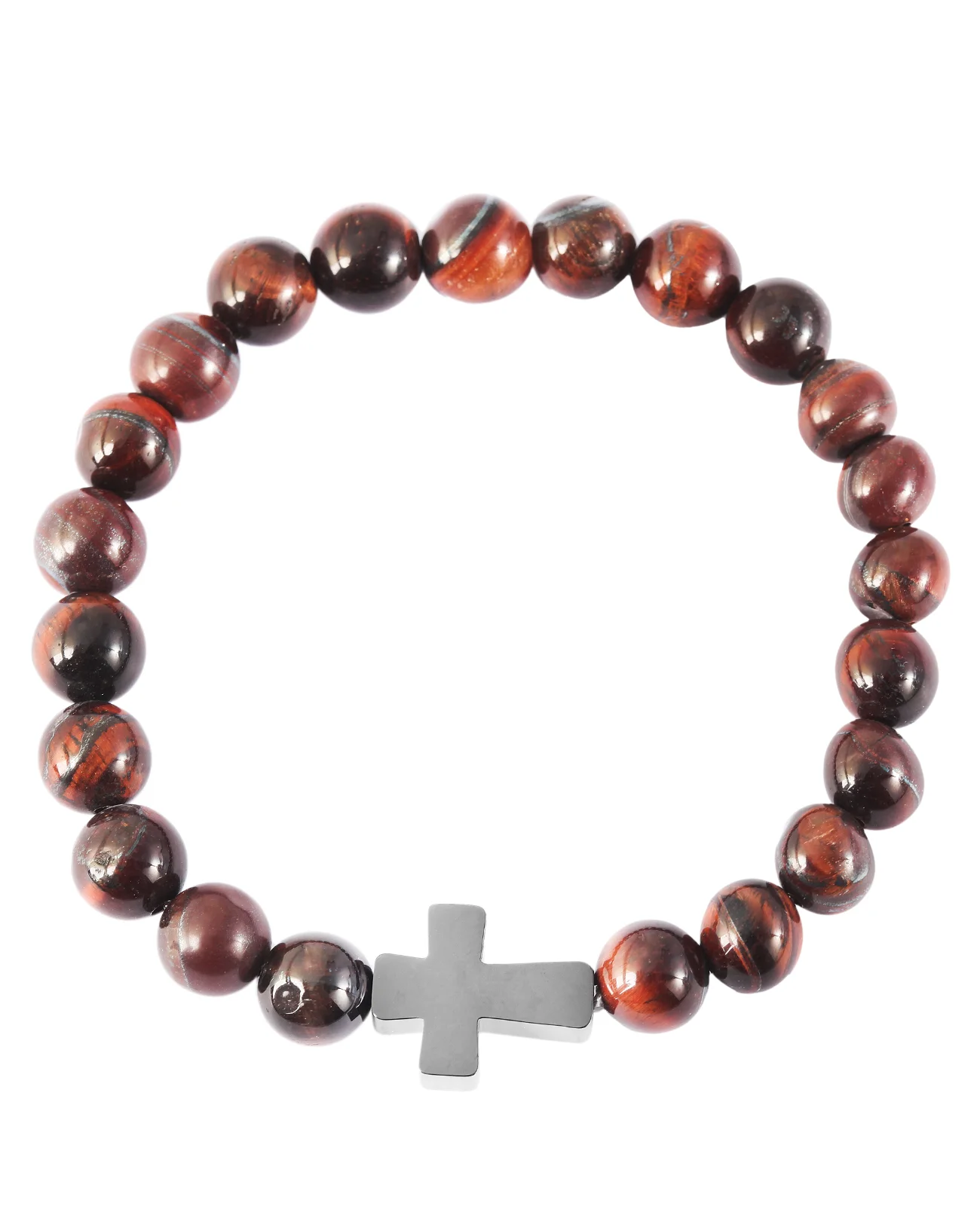 stretch kugelarmband bernstein braun mit kreuz eingearbeitet