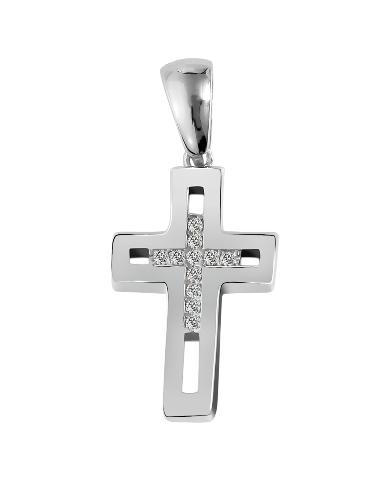 eckiges kreuz mittig offen darin kleines kreuz mit zirkonia steinen