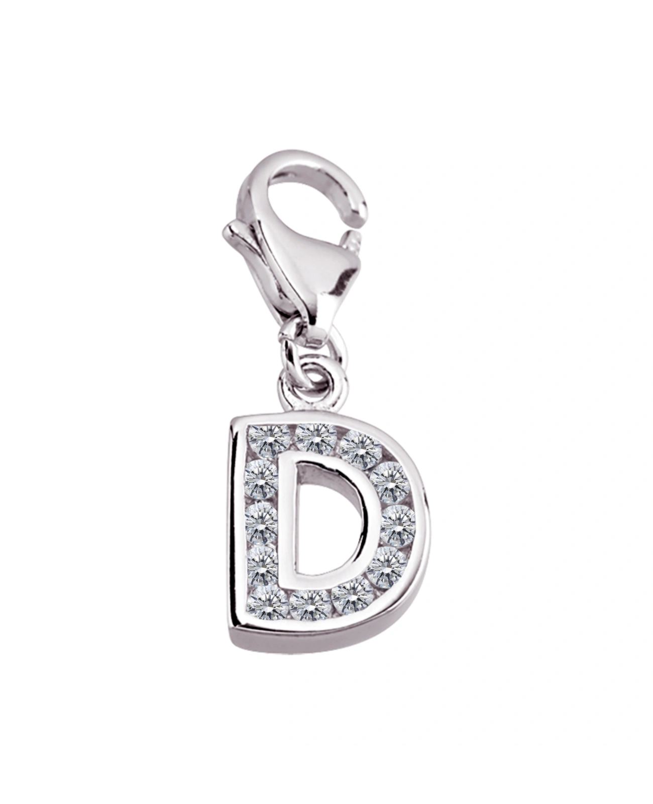 buchstabenanhaenger d charm mit zirkonia steinen und karabiner oese