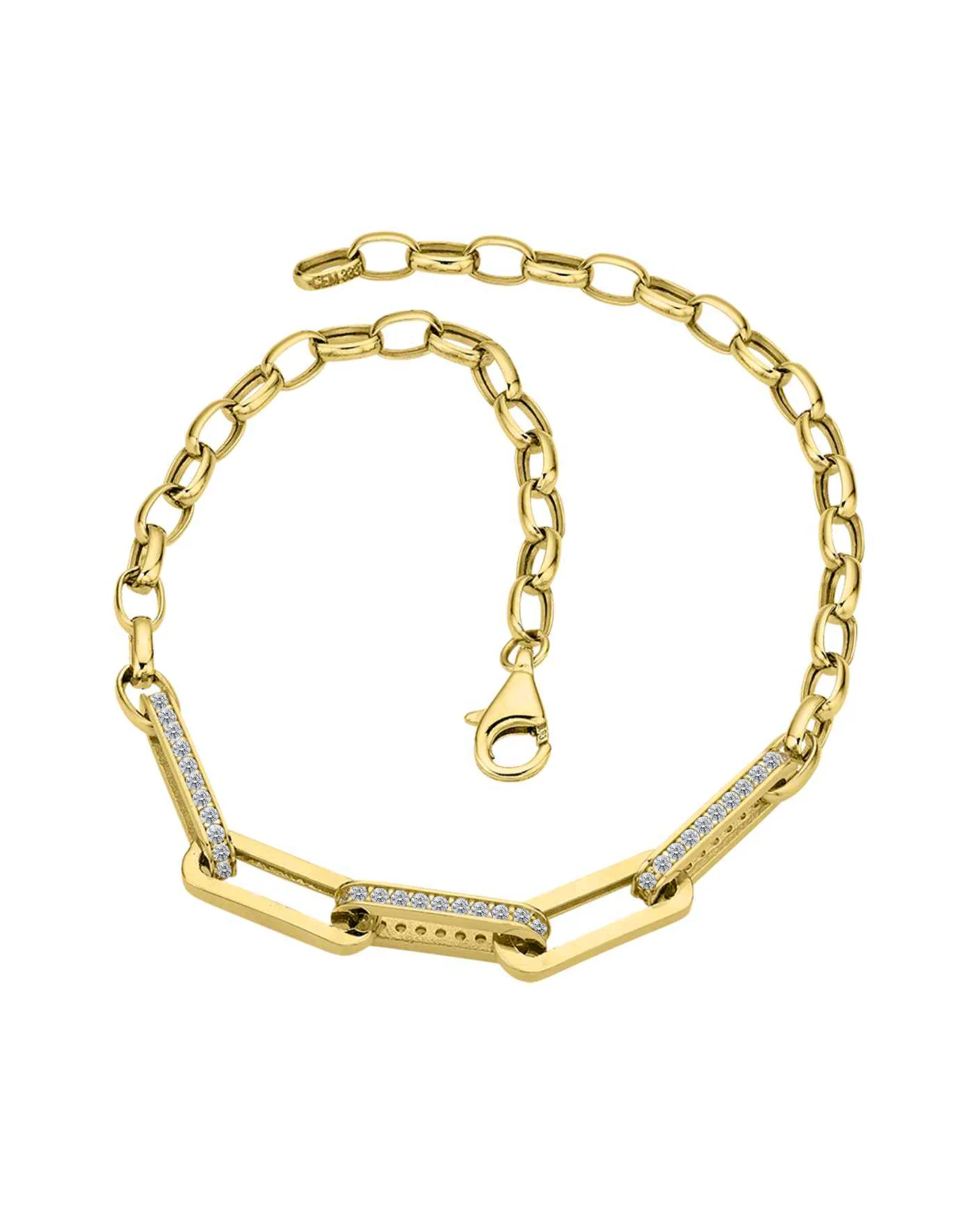 damen armband gold mit grossen gliedern mit zirkonia steinen besetzt