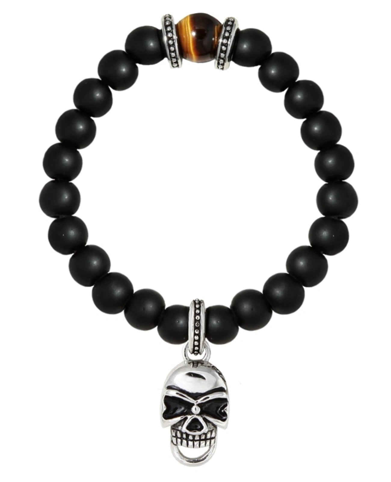 onyx kugeln stretcharmband mit totenkopf anhänger