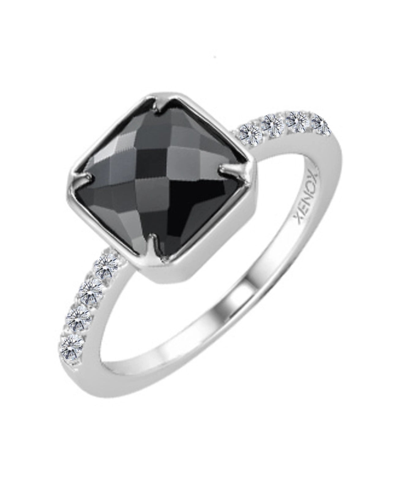 ring mittig großer schwarzer viereckiger zirkonia rechts und links davon zirkonia steine