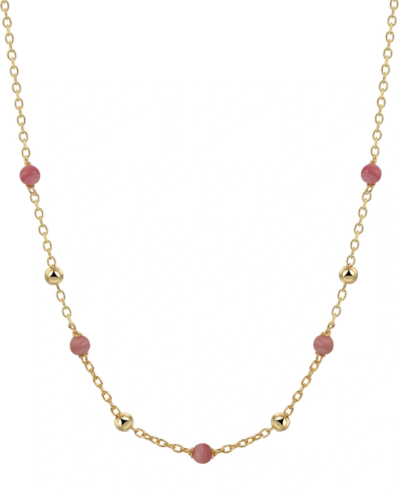 kette mit vier goldkugeln und fuenf rhodoniten