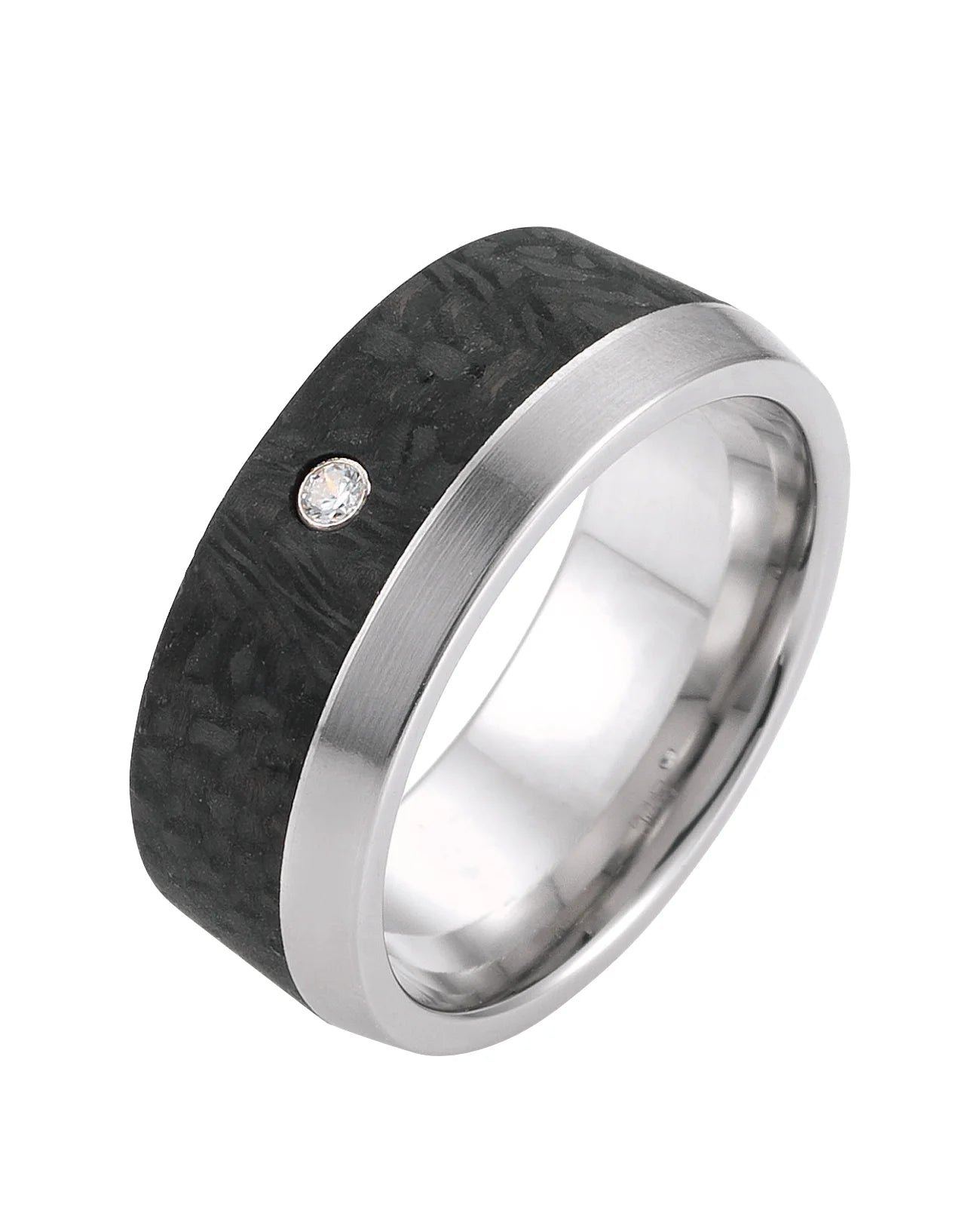 ring mit 2 drittel der fäche Carbon 1 drittel Edelstahlring in der mitte 1 zirkonia