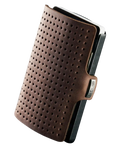 Rechteckig dunkelbraunes Leder mit lochmuster Druckknopf