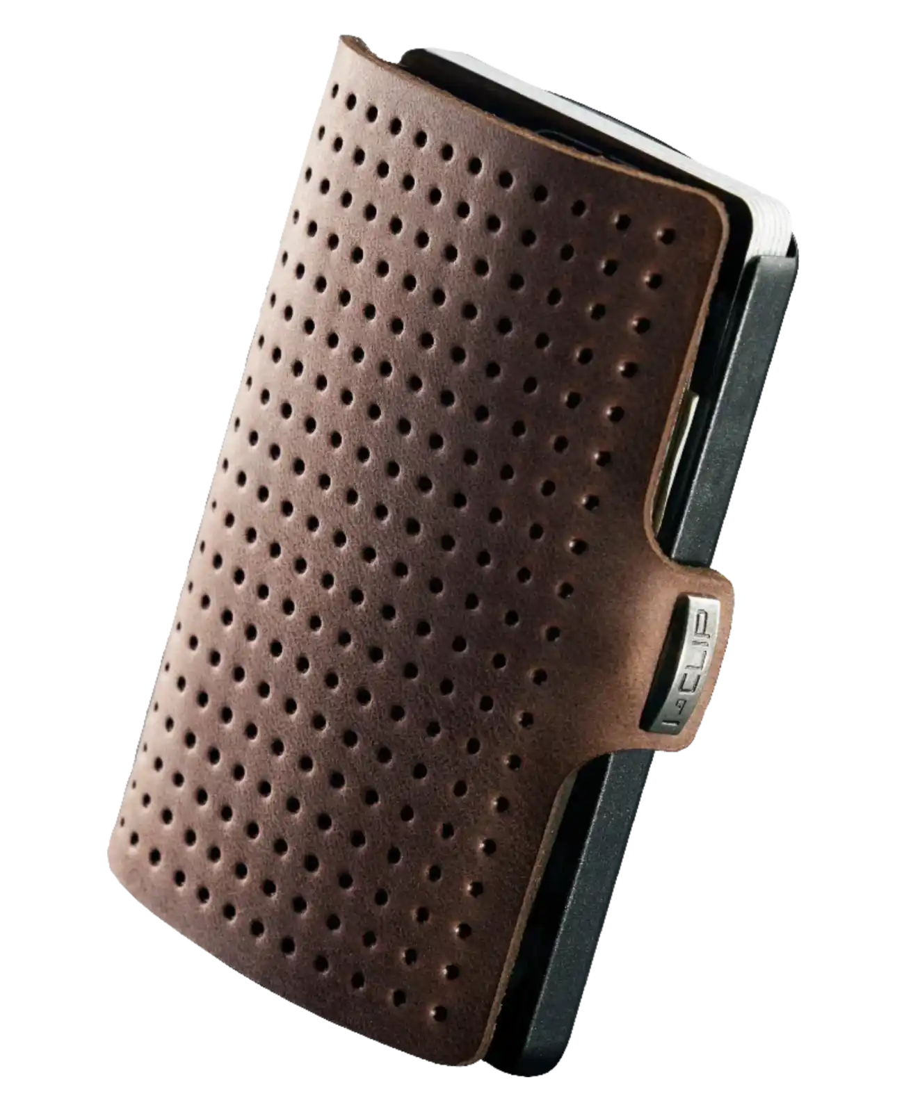 Rechteckig dunkelbraunes Leder mit lochmuster Druckknopf