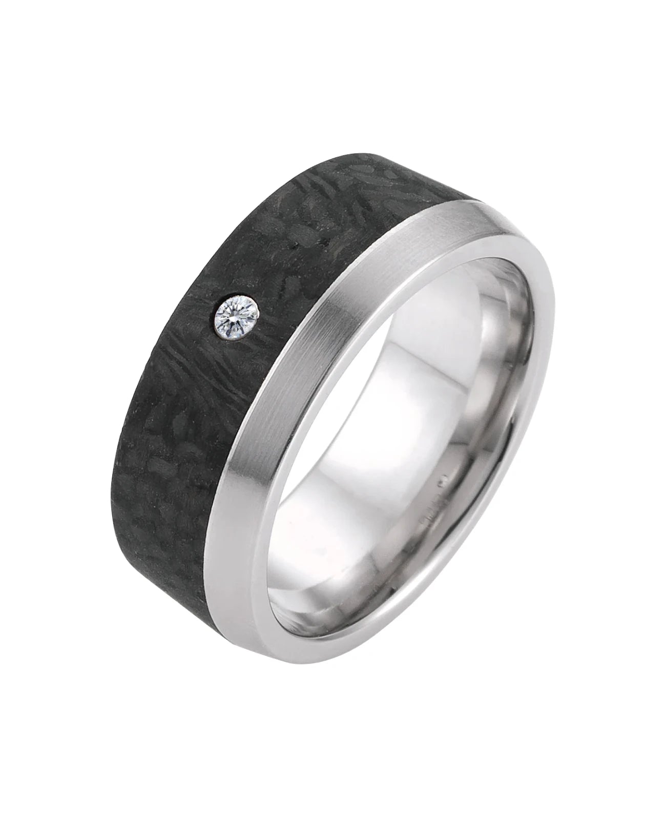 Ring mit 2 drittel der fläche Carbon 1 drittel Edelstahlring in der Mitte 1 zirkonia