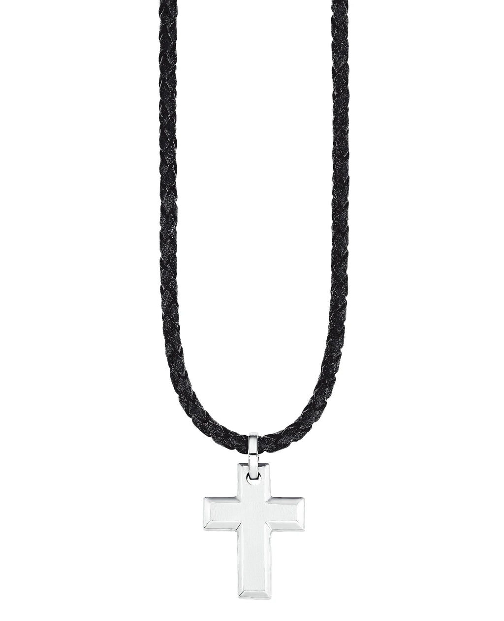Geflochtene Lederkette mit eckigen kreuz anhänger