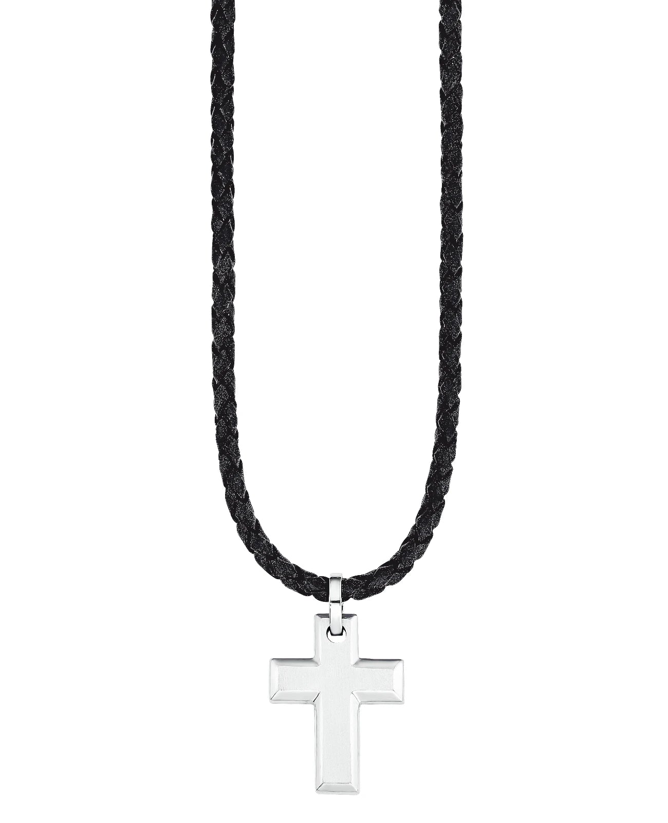 Geflochtene Lederkette mit eckigen kreuz anhänger