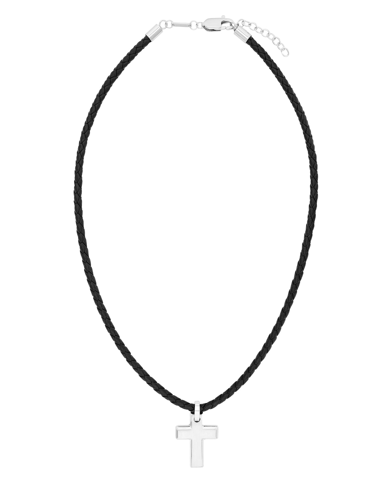 Geflochtene Lederkette mit eckigen kreuz anhänger