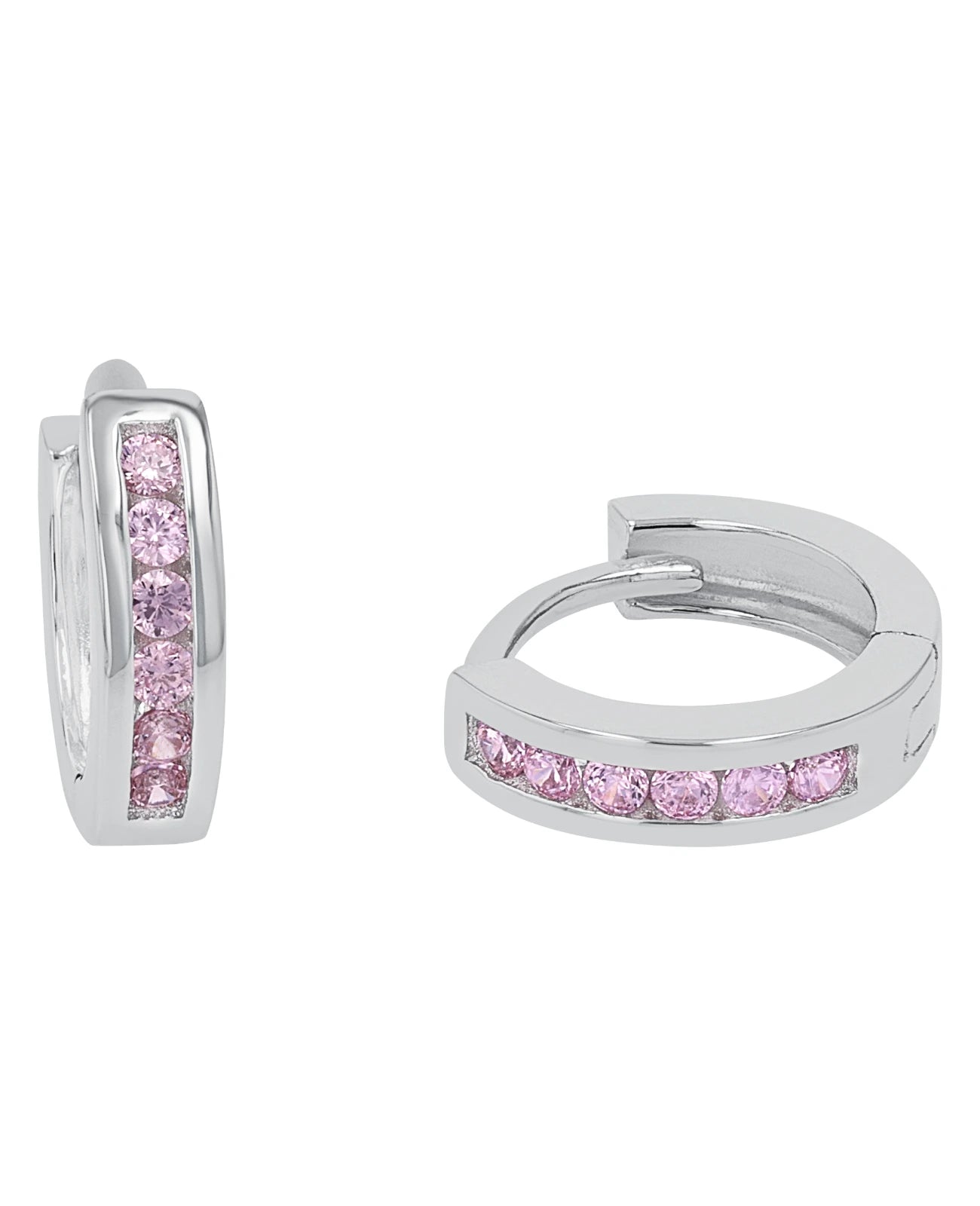 silber creolen mit 6 rosa zirkonia steinen in reihe