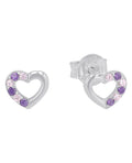 ohrstecker als offenes herz eine seite mit rosa und lila zirkonia steinen besetzt
