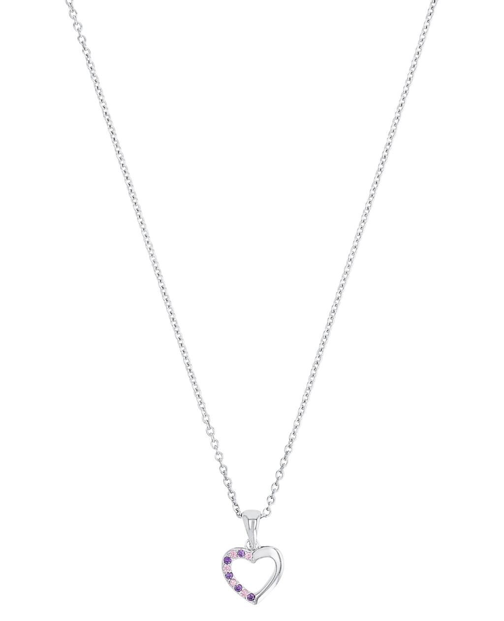 Ankerkette mit Anhänger offenes herz eine seite davon mit rosa und lila zirkonia belegt