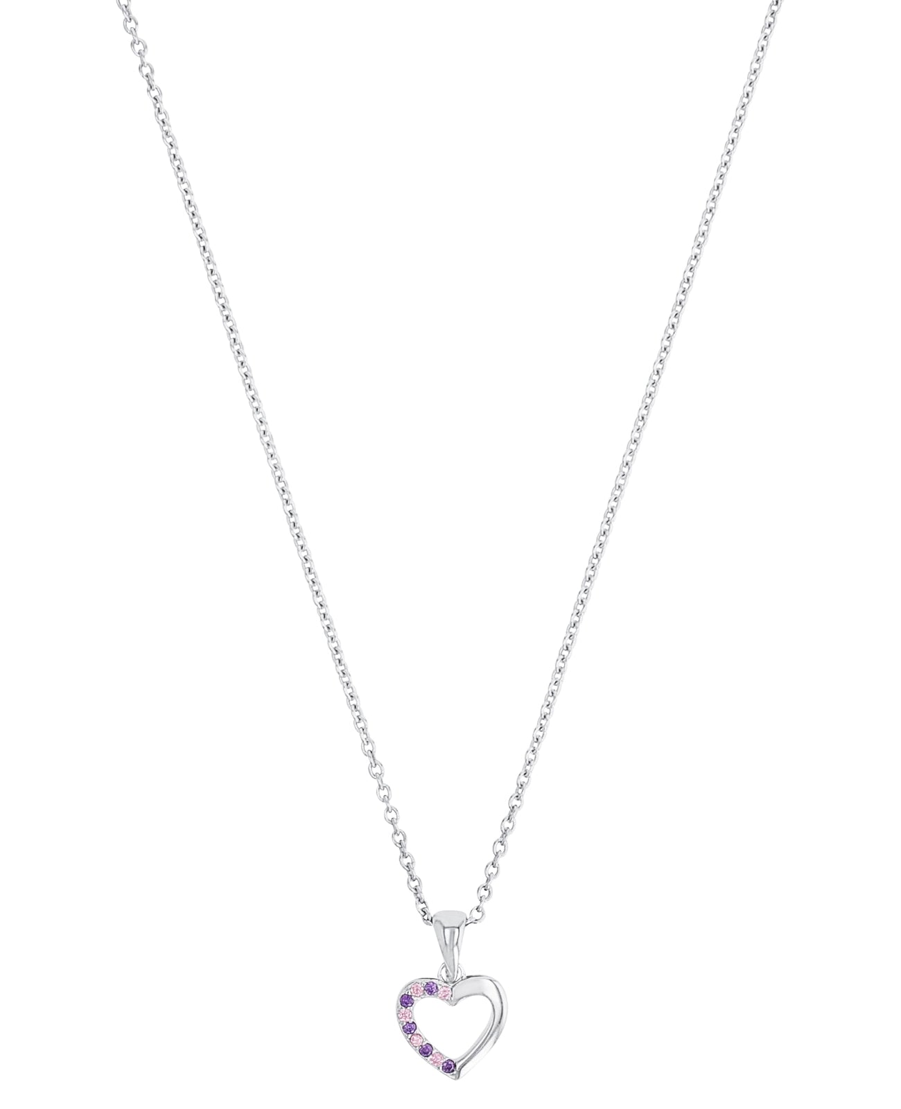 Ankerkette mit Anhänger offenes herz eine seite davon mit rosa und lila zirkonia belegt