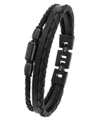 3 reihiges lerderarmband schwarz die äußeren rund das in der mitte kantig