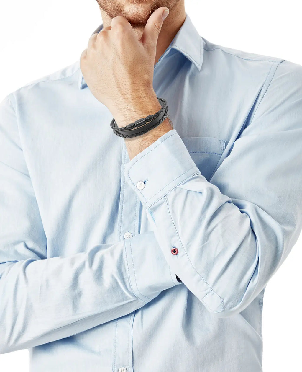 3 reihiges lerderarmband schwarz die äußeren rund das in der mitte kantig