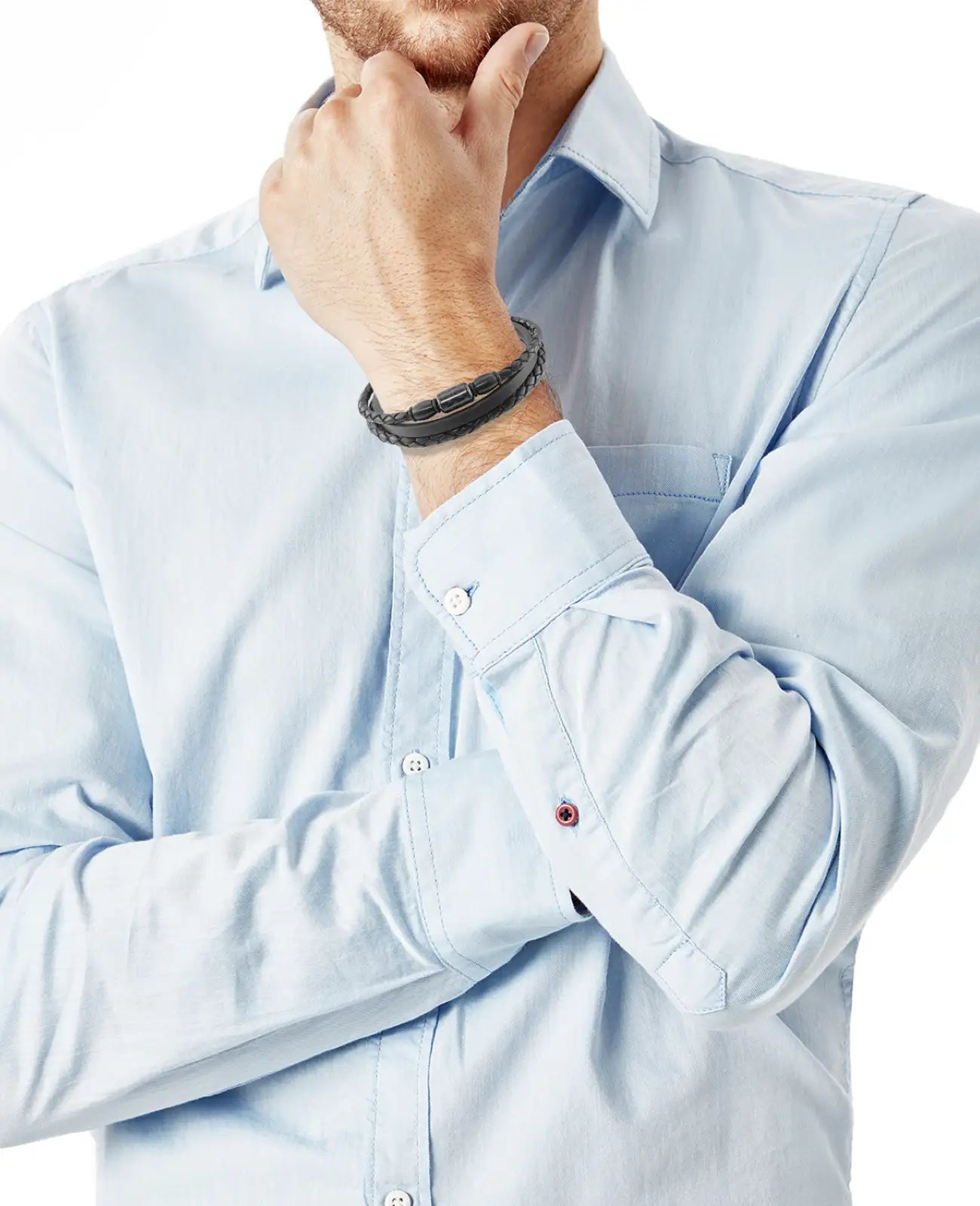 3 reihiges lerderarmband schwarz die äußeren rund das in der mitte kantig