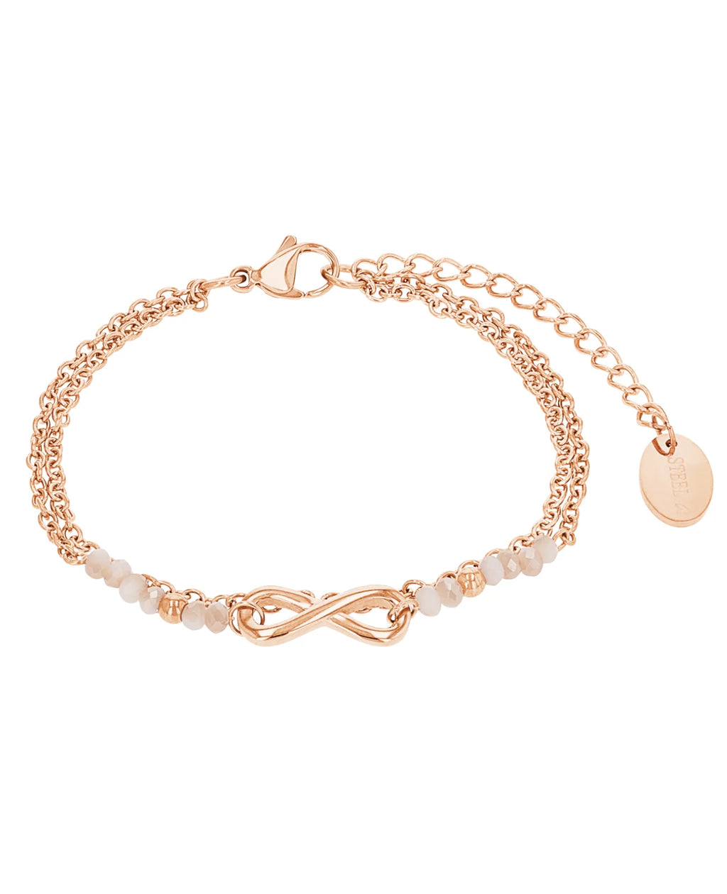 2 reihiges rosefarbenes armband mit unendlichkeitszeichen