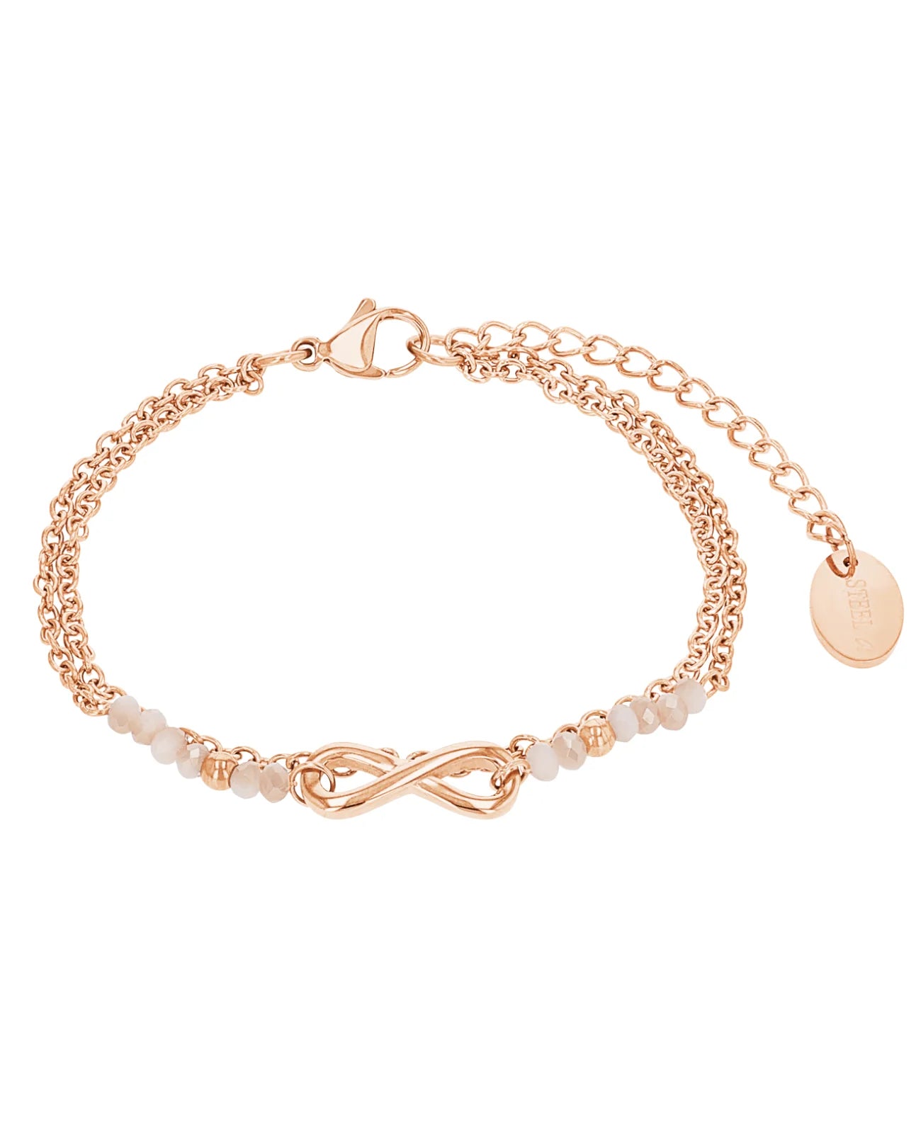 2 reihiges rosefarbenes armband mit unendlichkeitszeichen