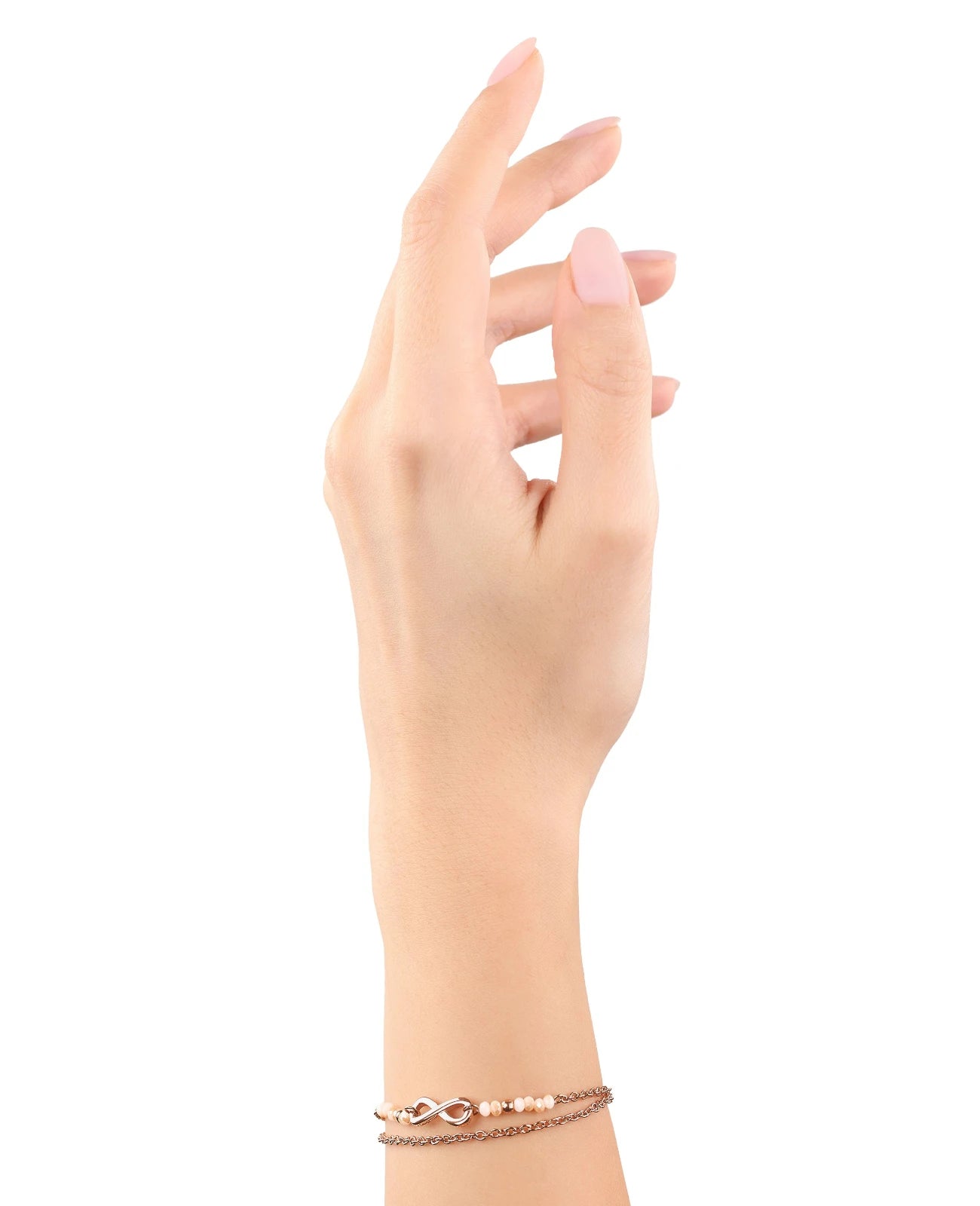 2 reihiges rosefarbenes armband mit unendlichkeitszeichen