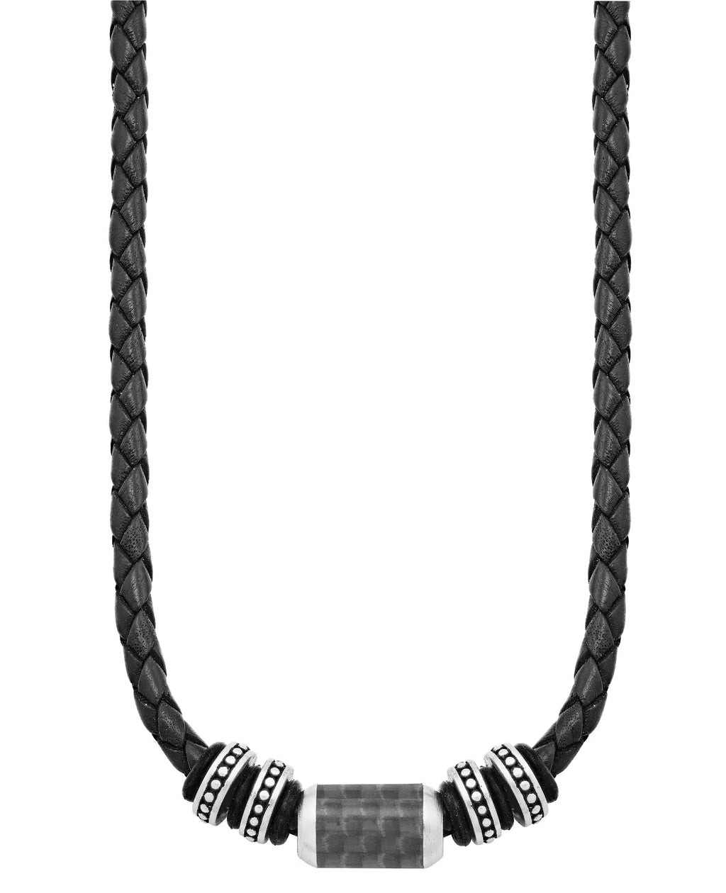 Geflochtene lederkette mit 5 edelstahlelementen das mittlere größer und carbon