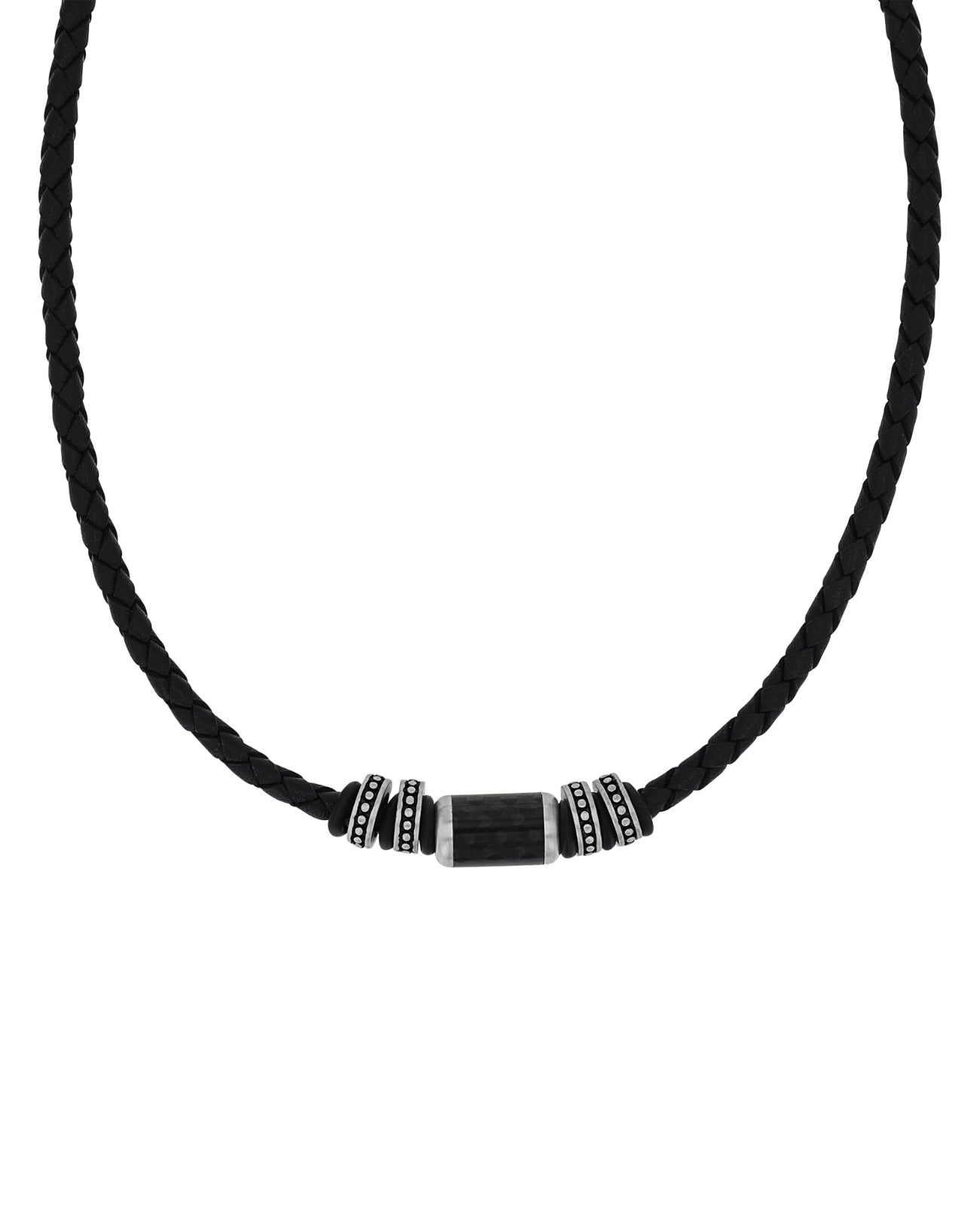 Geflochtene lederkette mit 5 edelstahlelementen das mittlere größer und carbon