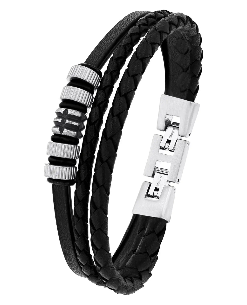 3 reihiges Lederarmband ein strang davon mit 5 edelstahlelementen