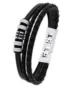 3 reihiges Lederarmband ein strang davon mit 5 edelstahlelementen