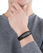 3 reihiges Lederarmband ein strang davon mit 5 edelstahlelementen