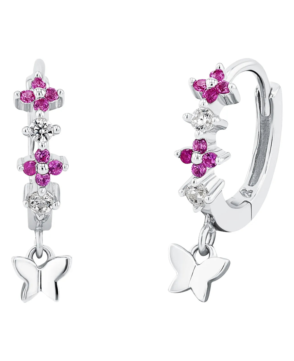 creolen mit rosa und weißen zirkonia stein unten beweglich kleiner schmetterling