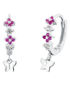 creolen mit rosa und weißen zirkonia stein unten beweglich kleiner schmetterling