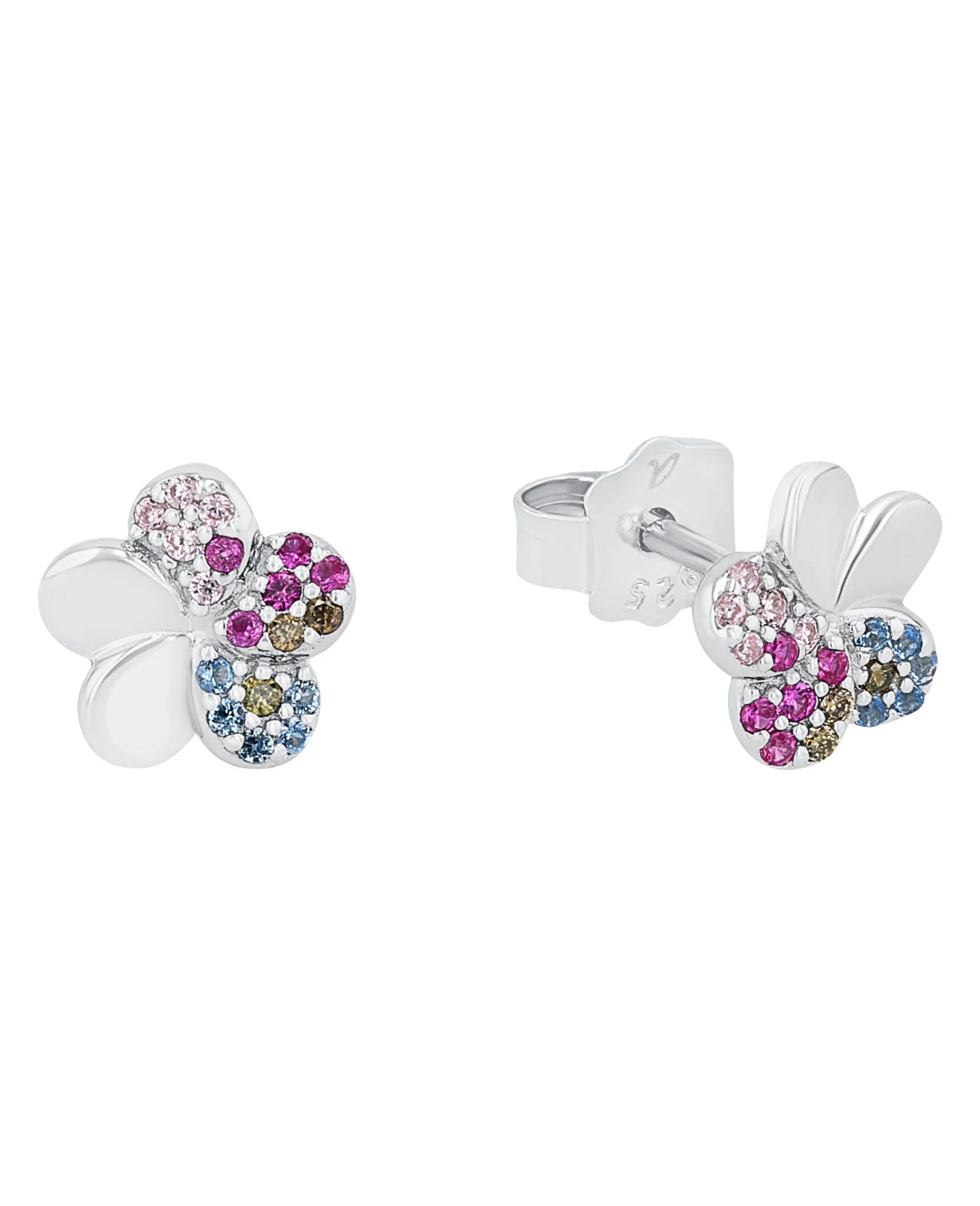 ohrstecker als Blumenmotiv die hätte davon mit farbigen zirkonia steinen besetzt