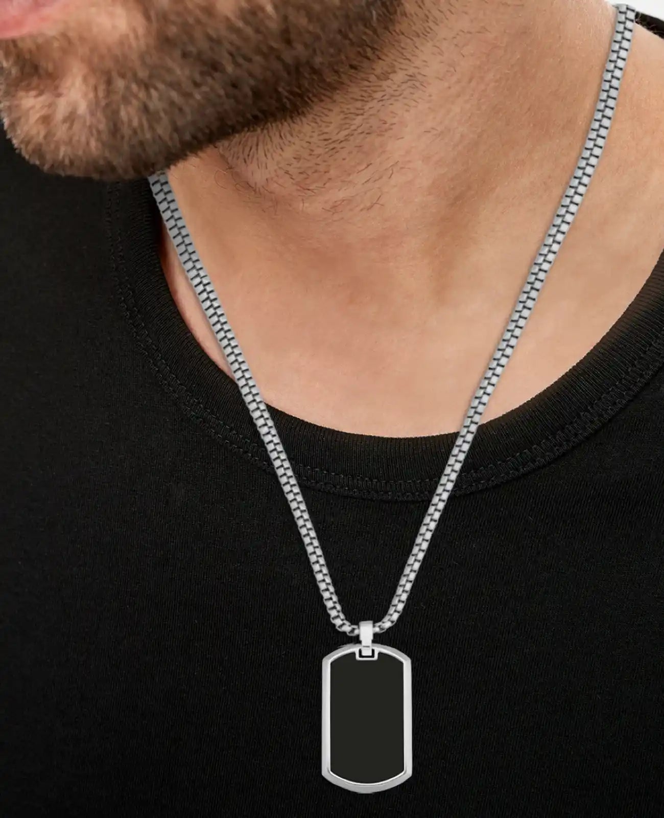 venezia kette mit schwarzen dog tag anhänger