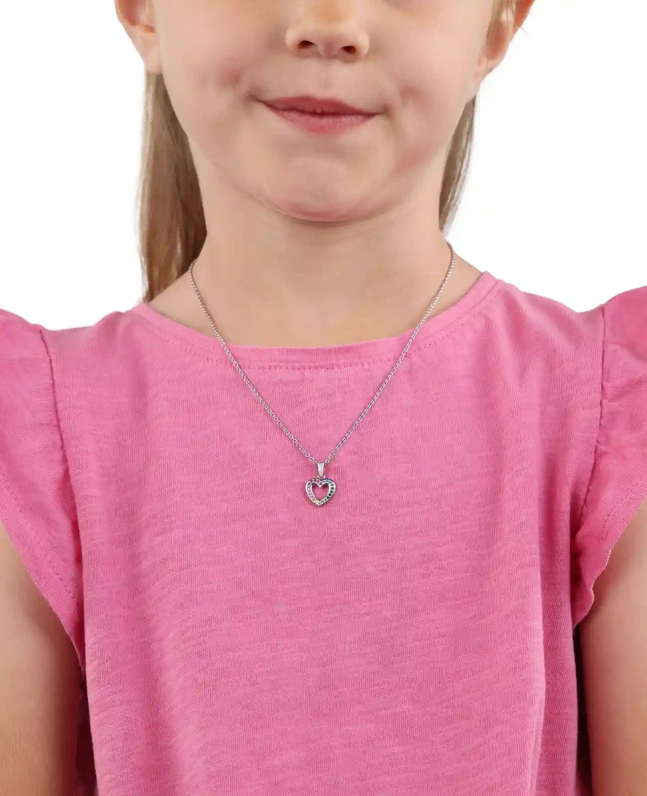 Ankerkette mit Anhänger offenes Herz mit rot blau gelb rosa zirkonia steinen