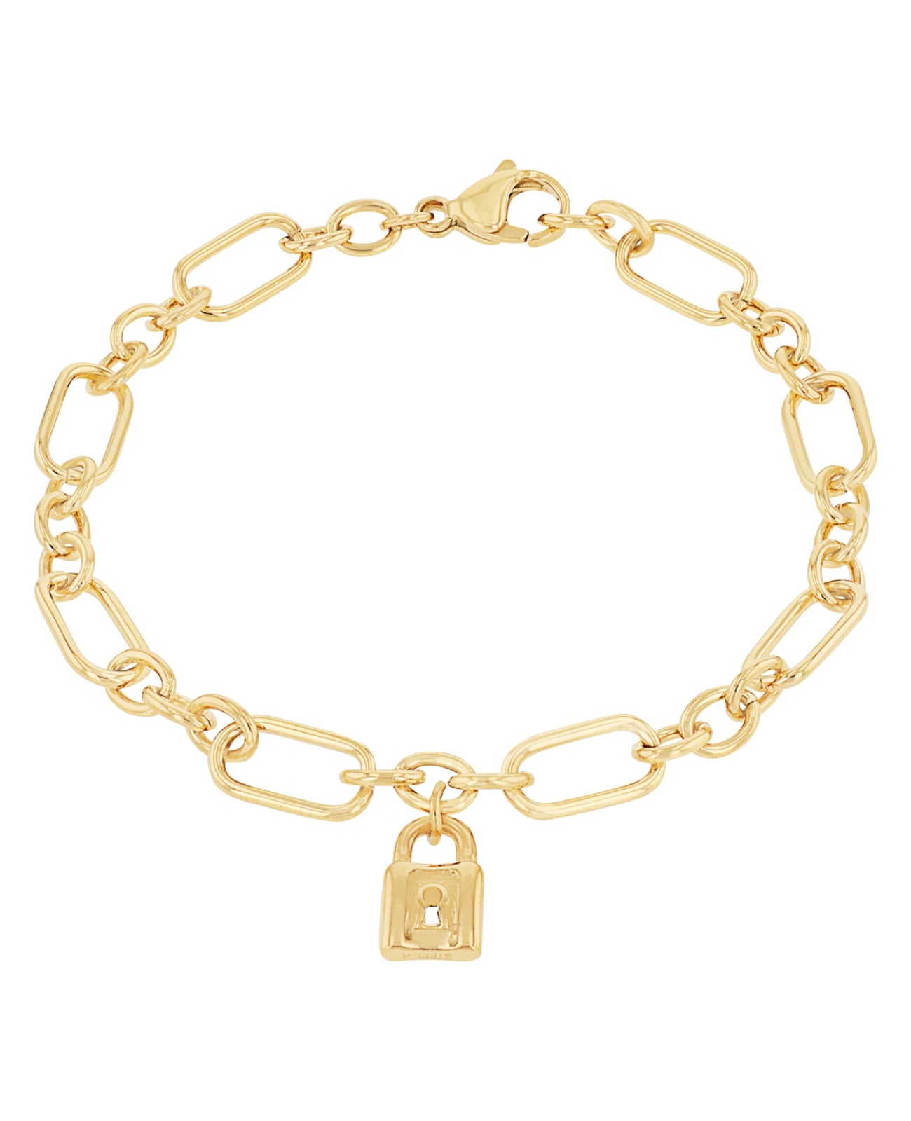 Armband mit großen und kleinen gliedern anhänger als liebesschloß