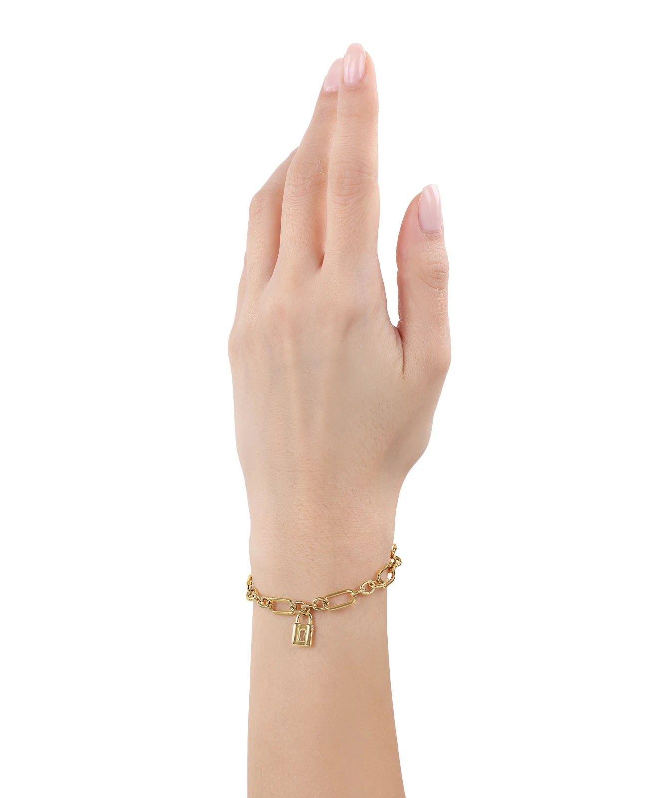 Armband mit großen und kleinen gliedern anhänger als liebesschloß