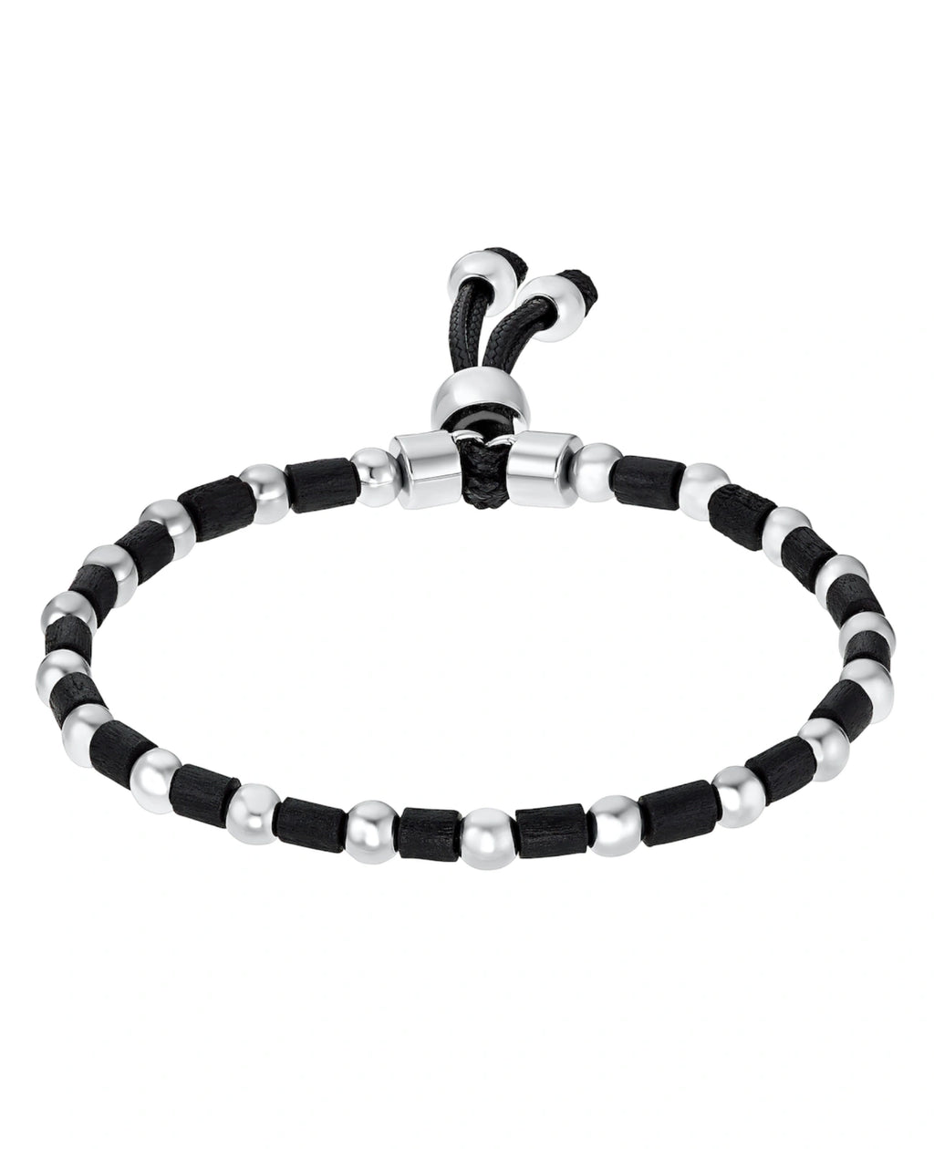 Armband zylindricher Lederteile und dazwischen Edelstahlkugeln