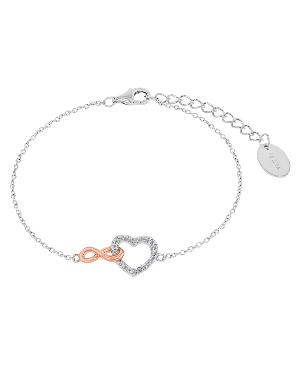 anker armband mit Unendlichkeitszeichen und offenen herz mit zirkonia besetzt