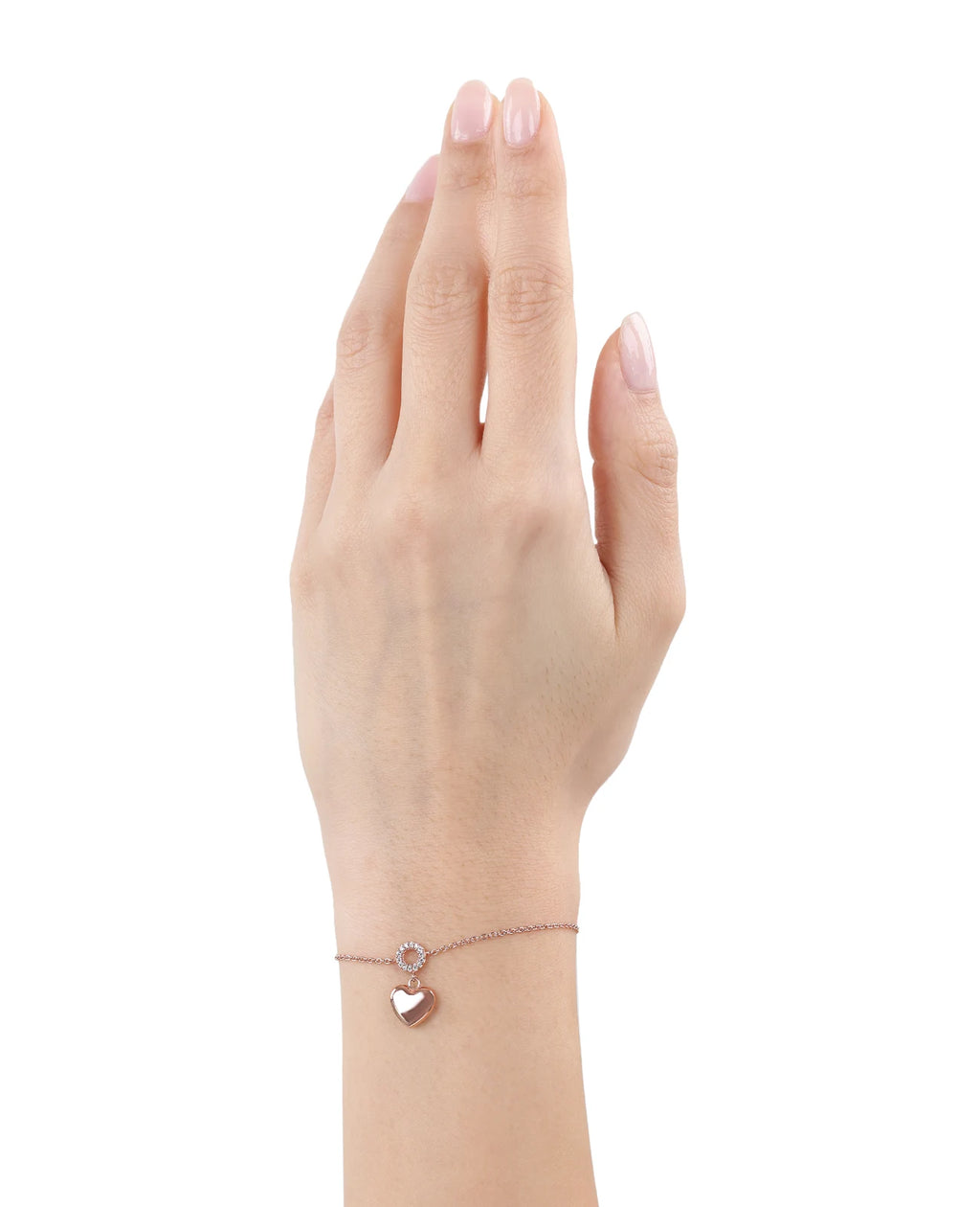 Anker armband mit zirkonia besetzten rondel darunter großes volles herz