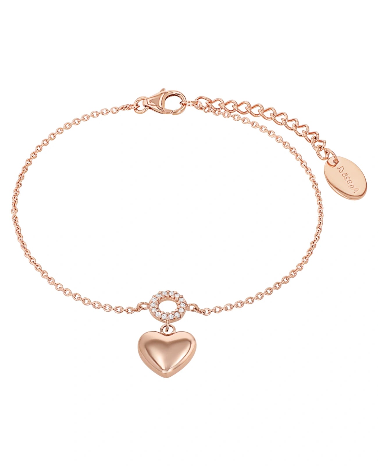Anker armband mit zirkonia besetzten rondel darunter großes volles herz