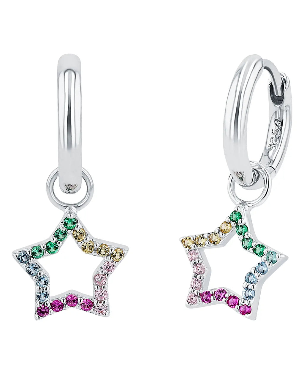 creolen mit offenen stern Einhänger grün blau lila ros gelb zirkonia steine