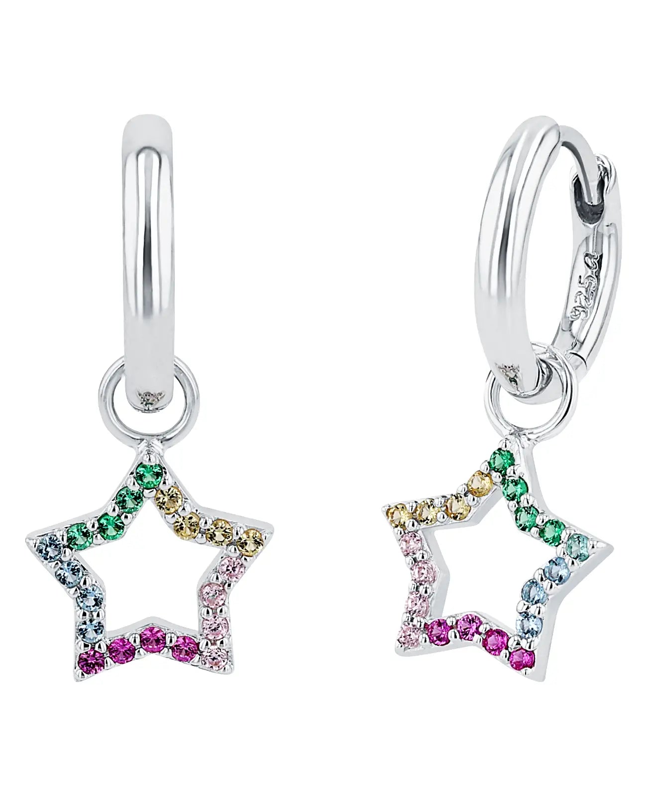 creolen mit offenen stern Einhänger grün blau lila ros gelb zirkonia steine