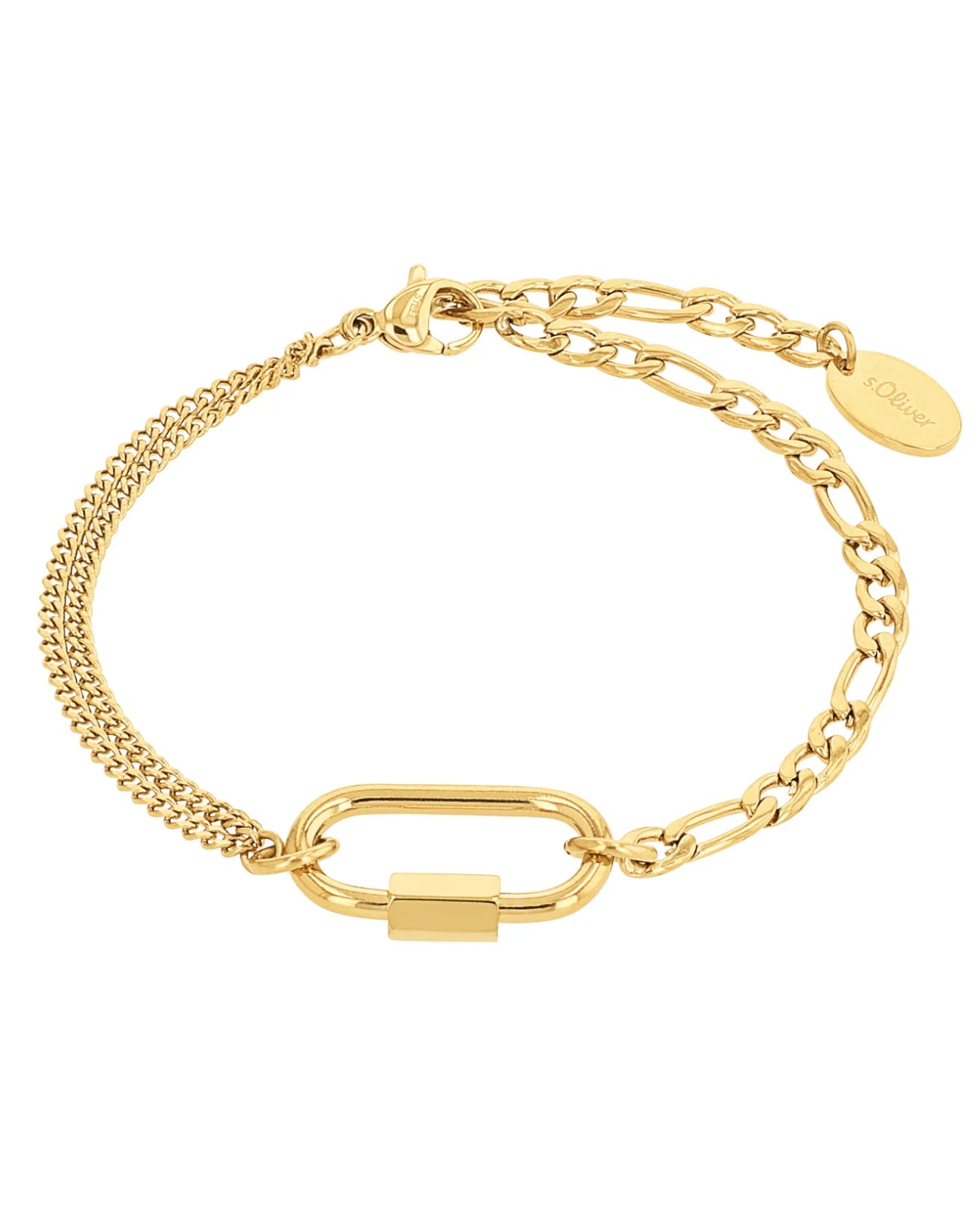 goldfarbenes Armband eine seite doppelreihigee panzerkette andere seite figarokette