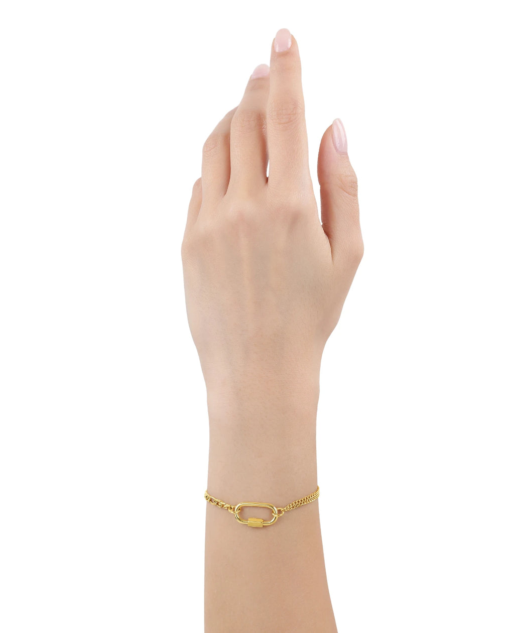 goldfarbenes Armband eine seite doppelreihigee panzerkette andere seite figarokette