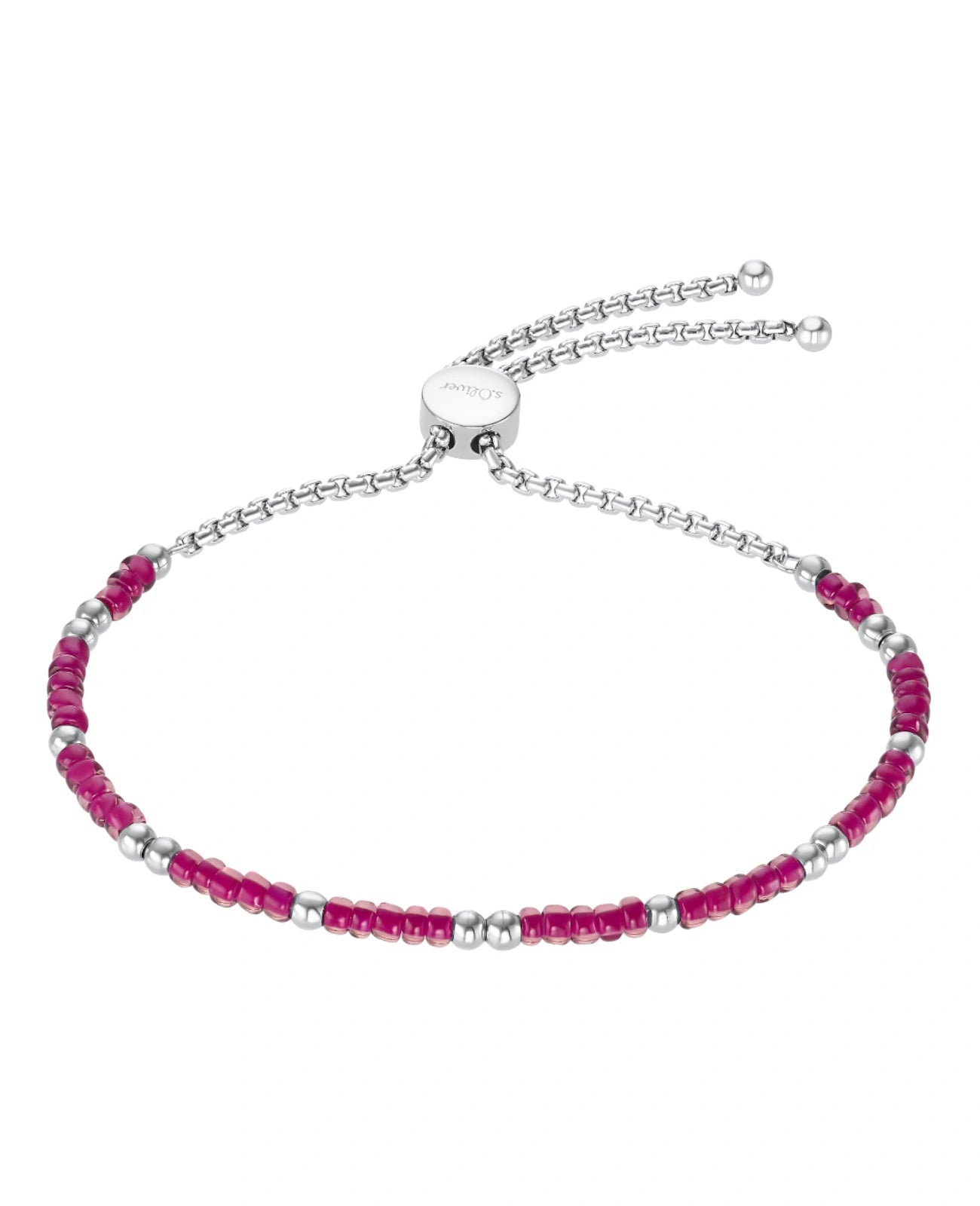 armband aus roten glaskugeln mit Edelstahlkugeln dazwischen