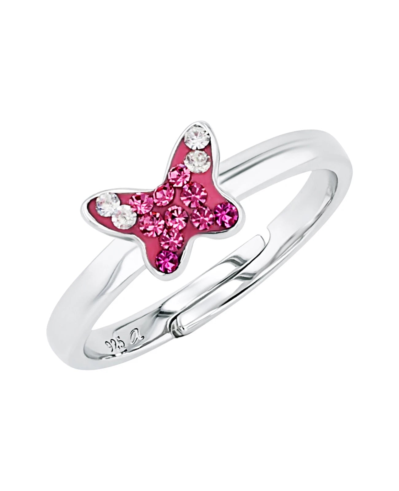 kinderring mit rosa schmetterling und zirkonia