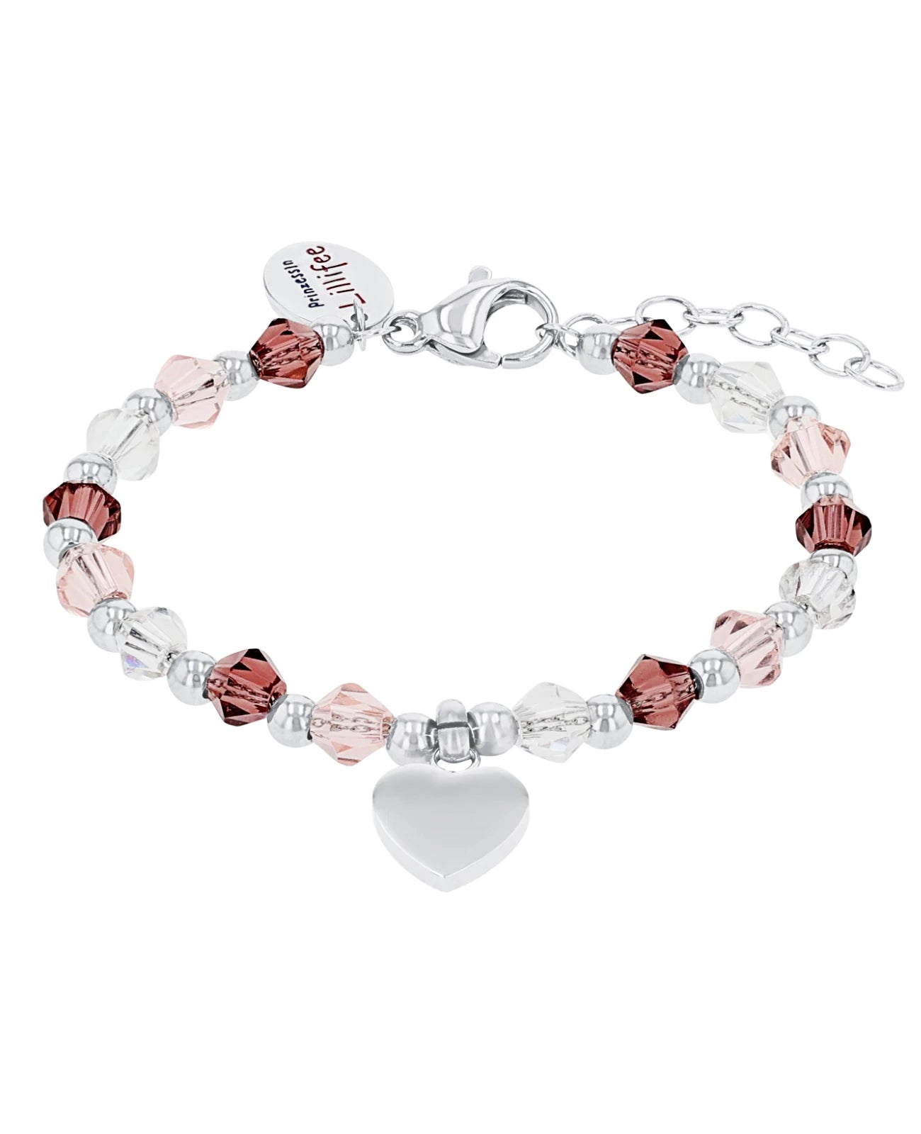 glasstein armband rosa weiß mit flachen herz anhänger