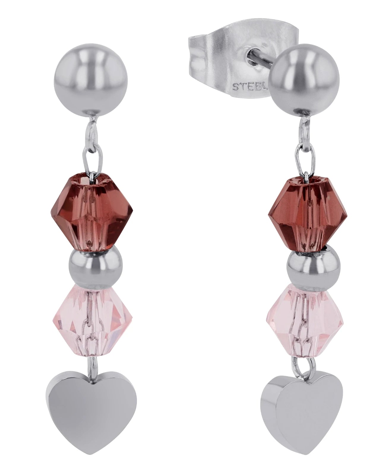 Ohrhänger aus glasstein rosa weiß unten flacher herz anhänger
