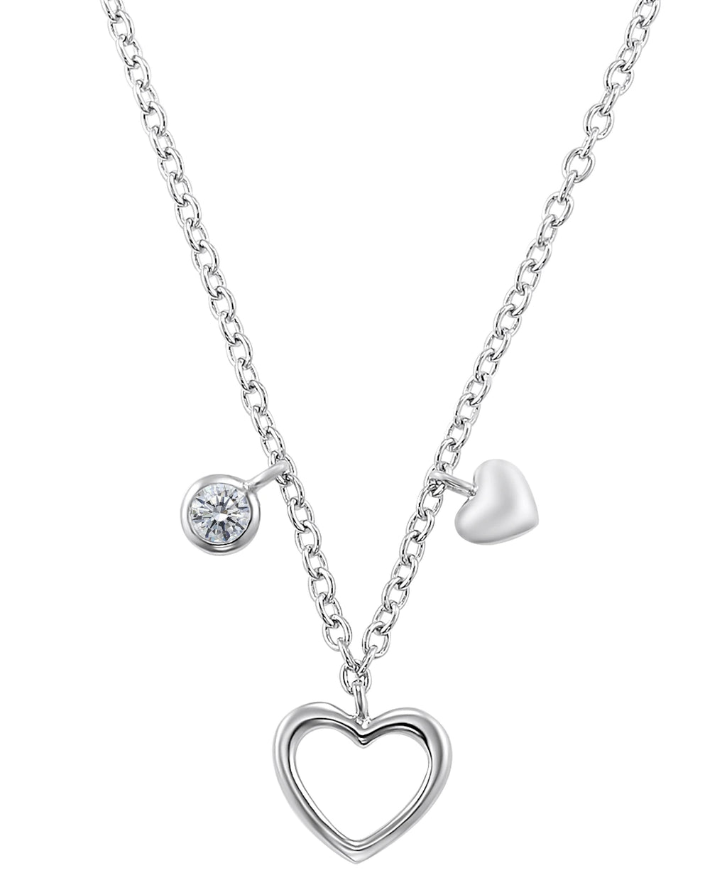 Kette mit zirkonia offenens und masives herz als anhänger